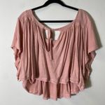 Free People Pink Oversized Cropped Scoop Necked Top Sz L Photo 1
