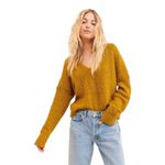 Free People Finders Keepers V Neck Moss Yellow Green Textured Crop Sweater Small Photo 2