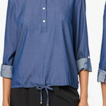 Tommy Hilfiger Drawstring-Hem Cinched Tie Hem Popover Top Blue Shirt Collar NWT Photo 0