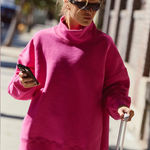 Free People A Cut Above Mock Neck Pullover Sweatshirt Candy Pink Large Photo 0