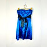 Speechless  Strapless Blue Satin Dress with Black Bow - Size 3 Photo 6