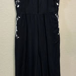 American Eagle Black & White Embroidered Halter Neck Jumpsuit Size Small Photo 0