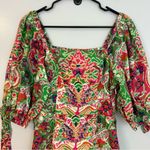 Cleobella Nadine Mini Dress Colorful Pink/Green Puff Shoulder Panama Print Med Photo 2