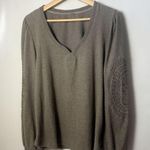 Democracy  Top Long Blouson Sleeve Crochet Applique Sweetheart Neck Knit Boho XL Photo 1