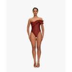 Andrea Iyamah  Nisi One Shoulder Ruffle One Piece Swimsuit Chocolate Womens Size Photo 5