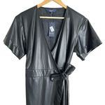 NWT Rachel Roy‎ Faux Leather Wrap Midi Dress with Pockets in Black, Size 4 Black Photo 2