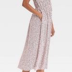 Who What Wear NWT Pink/Black Mini Leaves Puff Sleeve Smocked Dress Photo 11