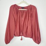 J.Crew Women's Tassel Tie-Front Long Sleeve Crop Top Size 2X Peasant Oversized Photo 0