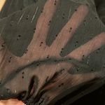 Sanctuary szXL black sheer LS blouse ties at neck Swiss dots/silver threads EUC Photo 3