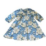 Draper James Kellie Babydoll Dress Blue Magnolia Print Satin Puff Sleeves Small Photo 8