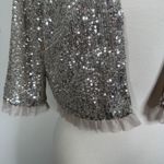 Gal Meets Glam Collection Diana Silver Sequin Crop Bolero Jacket Women's US 12 Photo 4