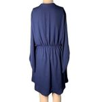 Poema  Womens Blouson Dress Long Drape Sleeve Silky Pullover Navy Blue Large Photo 3