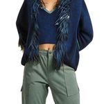 Chico's Black Knit Fringe Leather Cardigan Jacket Womens Small Photo 0