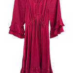 Kobi Halperin Bryant Ruffle‎ Trim Midi Dress Red Boho Satin Tiered Size Small Photo 0