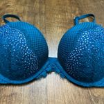 Victoria's Secret Victoria’s Secret Very Sexy Push Up Bra Sz 32DD Teal Blue Rhinestone Fishnet Photo 7