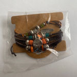 Exquisite feather pendant‎ handmade beaded boho faux leather bracelet Brown Photo 5
