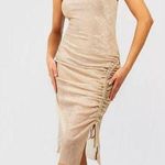 Pretty Little Thing NWT  Gold Glitter Metallic Ruched Midi Party Dress Small 4 Photo 0