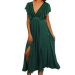 Baltic Born  Jennifer Hunter Green Flutter Tassel Tie Double Slit Midi Dress sz S Photo 1