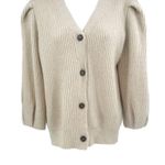G. Label by GOOP Foster Ribbed Puff Sleeve Cardigan Sweater Ivory Merino Wool Photo 6
