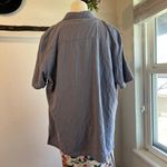 Liz Baker Vintage 90s Blue Textured Silk Button Front Short Sleeve Oversized Shirt Size XL Photo 3