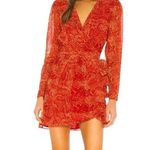 NBD Structured Shoulder Fauna Wrap Dress Red Orange Snake Chiffon size Small Photo 0