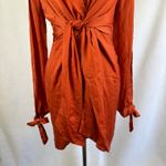 Pretty Little Thing New Rust Satin Twist Front Open Sleeve Wrap Dress Size 4 Photo 6