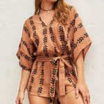 Elan Brown Black V Neck Short Romper Small Boho Arrow Tribal Design NWT Photo 0