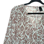 BKE Buckle Mint Green & Brown Boho Printed Semi-sheer Blouse Photo 2