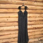 Mac Duggal 20889 Womens Black Sheer Applique Bustier Gown with Feather Straps Photo 5