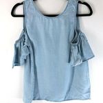 Noisy May  Womens Top Chambray Cold Shoulder Ruffle Short Sleeve Blue S Photo 0