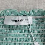 Angashion Womens Jumpsuit Large Green Polka Ruffles Strapless Smocked Wide Leg Photo 1