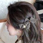 Japanese Light Beige Neutral Y2K Cottagecore Hair Clip Bow Accessory Tan Photo 1