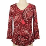 INC International Concepts Red Paisley Mesh Ruched Women Medium Y2K Vintage Photo 0