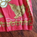 Oscar de la Renta  Gold Tassle Red Chic Old Money Delicate Feminine Silk Scarf Photo 1