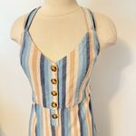Knot Sisters  Cotton/Linen Lana Jumpsuit in Natural Blue Striped Size Medium Photo 2