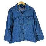 Bill Blass  Denim Shirt Womens XL Palm Tree Embellished Stretch Boho Western Y2K Photo 0