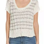 Free People  Gray & Cream Striped High Low Knit Short Sleeve Shirt Photo 0