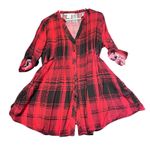 American Rag  Plaid Long Shirt/Mini Dress Womens Large Red Black Tie Waist Casual Photo 1