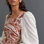 Anthropologie love the label zebra laser cut puff sleeve smocked blouse Photo 0