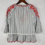 Kate Spade Womens Blouse Size XS Gray Striped Embroidered Tassels Boho Peasant Photo 2