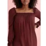 Reformation Hudson Smocked Long Sleeve Mini Dress Red Casual Square Neck Size S Photo 1