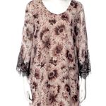 ASTR | Large | Blush + Black Floral Print Bell Sleeve Lace Trim Mini Shift Dress Photo 2