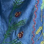 90’s Embroidered Denim Button Down Shirt with Holiday Berries, Leaves, sz Medium Blue Photo 3