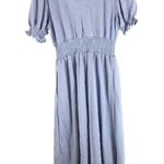 Hutch Womens Midi Dress Smocked Waist Puff Short Sleeve V-Neck Zip Back Blue XL Photo 1