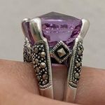 Amethyst Vintage Purple & Marcasite 925 Sterling Silver 16mm Cocktail Ring Sz 8 Photo 3