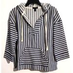J.Crew  Baja Striped 3/4 Sleeve Hoodie Blue White Small Photo 2