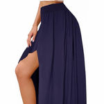 NEW Navy Blue 100% Cotton High Waist Split A Line Full Length Maxi Skirt XL Photo 0