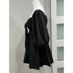 Charlie Holiday Black Puff Sleeve Tie Front Mini Dress XS Smocked Back Cutout Photo 3