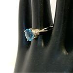 10K SOLID WHITE GOLD BLUE TOPAZ & DIAMOND RING (7.25) Photo 3