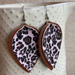NEW! Pebbled Faux Leather Double Layer Leopard Brown Black Teardrop Earrings Photo 3